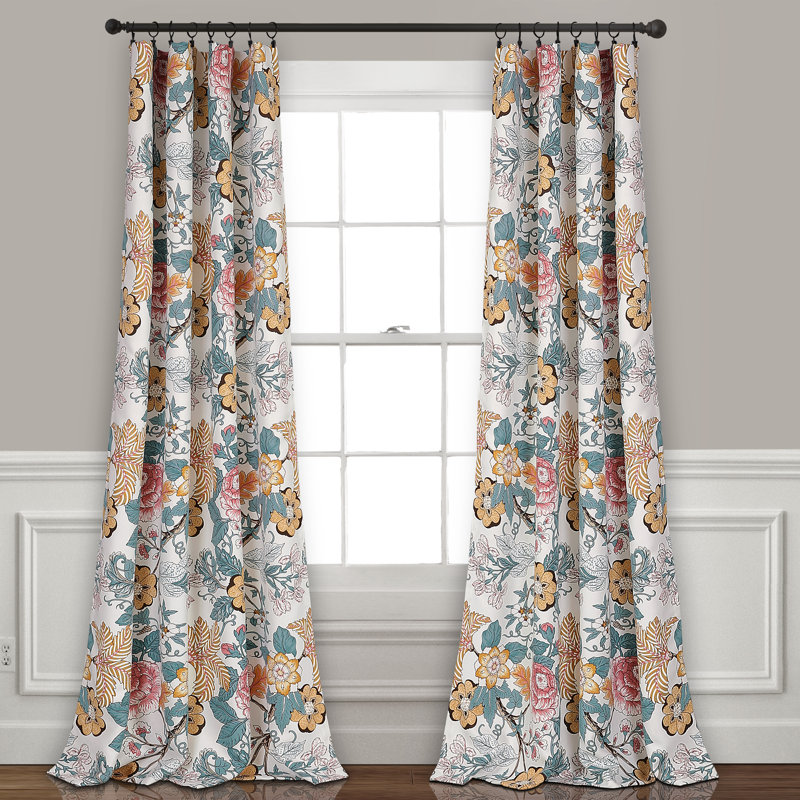 Room Darkening Curtain Pair, Blue/Yellow, 52" W x 95" L