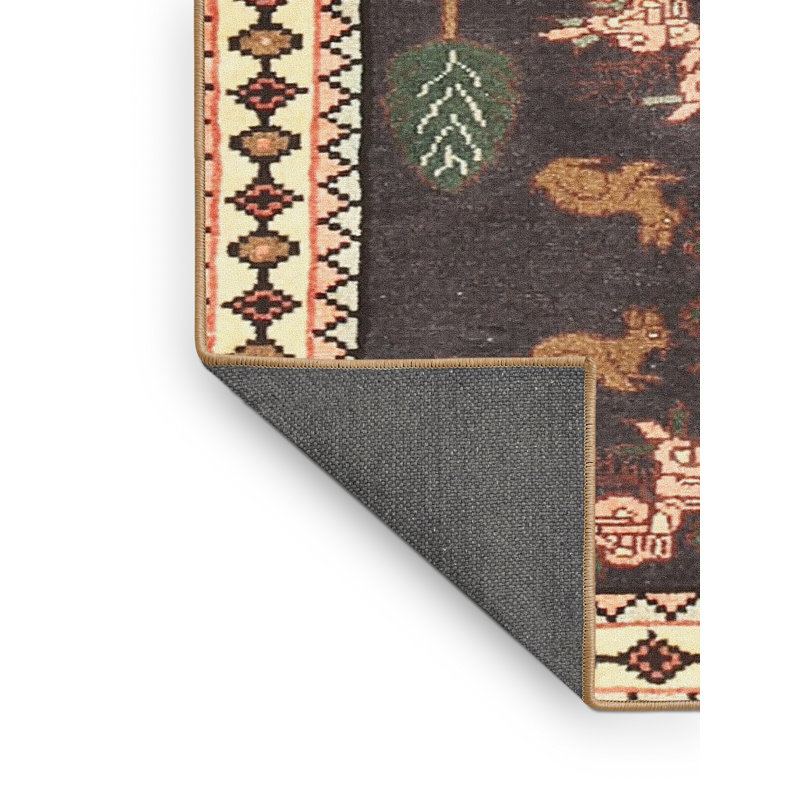 Tapis beige traditionnel/rouge/vert Esman, Rectangle 3 pi x 5 pi