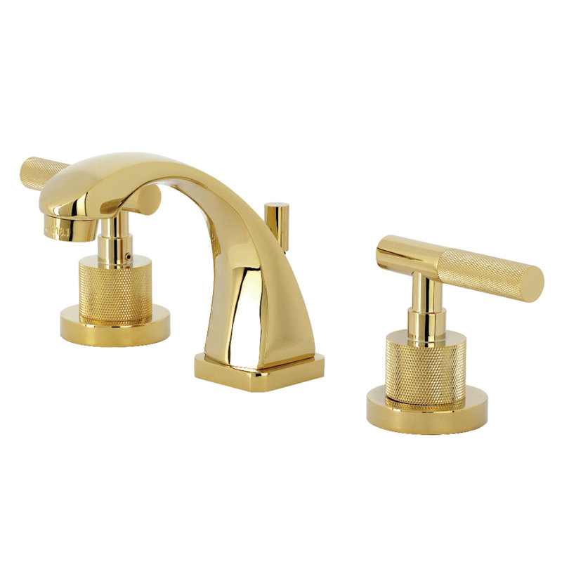 Robinet de salle de bain espacé à deux poignées à fixation sur le comptoir avec poignée moletée et bonde escamotable en laiton Kingston