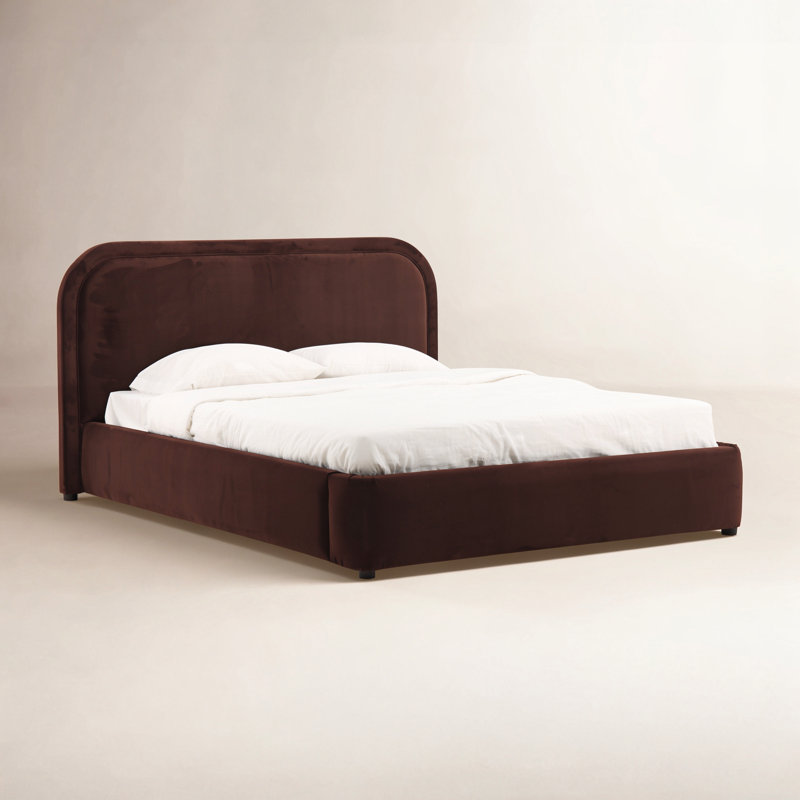 Lit plateforme tapissier Paola, Grand lit, Chocolat