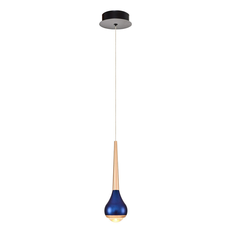 Élégant lustre bleu, structure en métal avec capuchon en verre opale, 4,7 po de diamètre x 47,2 po de hauteur | 1 x douille DEL 5 W, 3000 K / 500 Lm | Assemblé et prêt à installer, parfait pour les salles à manger et les espaces de vie modernes