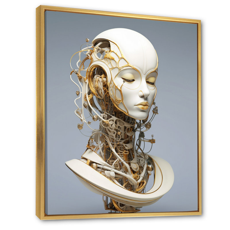 " Female Robot I ", Gold Floater Framed, 32" H x 24" W x 1" D