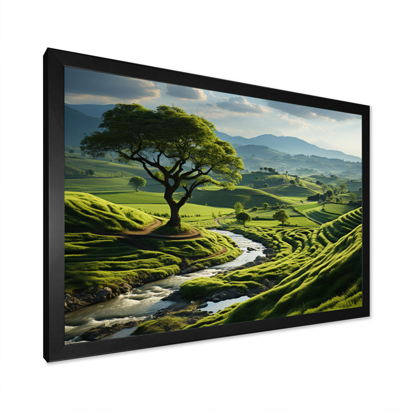 «Green Minimalisme Meadow II», impression d'art mural, H 30 po x l 40 po x P 1,5 po, Cadre simple noir