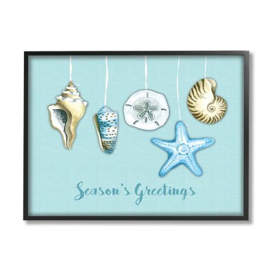 " Season's Greetings Festive Beach Holiday Seashells Hanging " Graphic Art Print