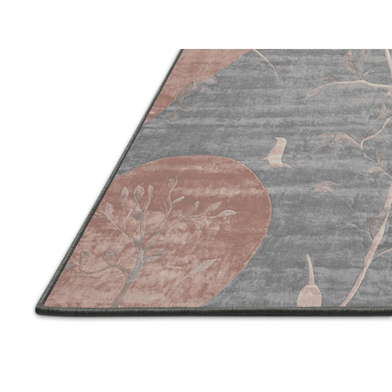 Tapis gris soyeux et moelleux, Rond 7 pi