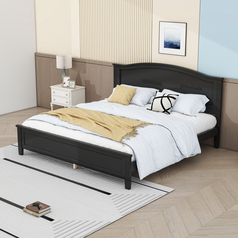 Lit plateforme très grand en bois avec tête de lit, Noir