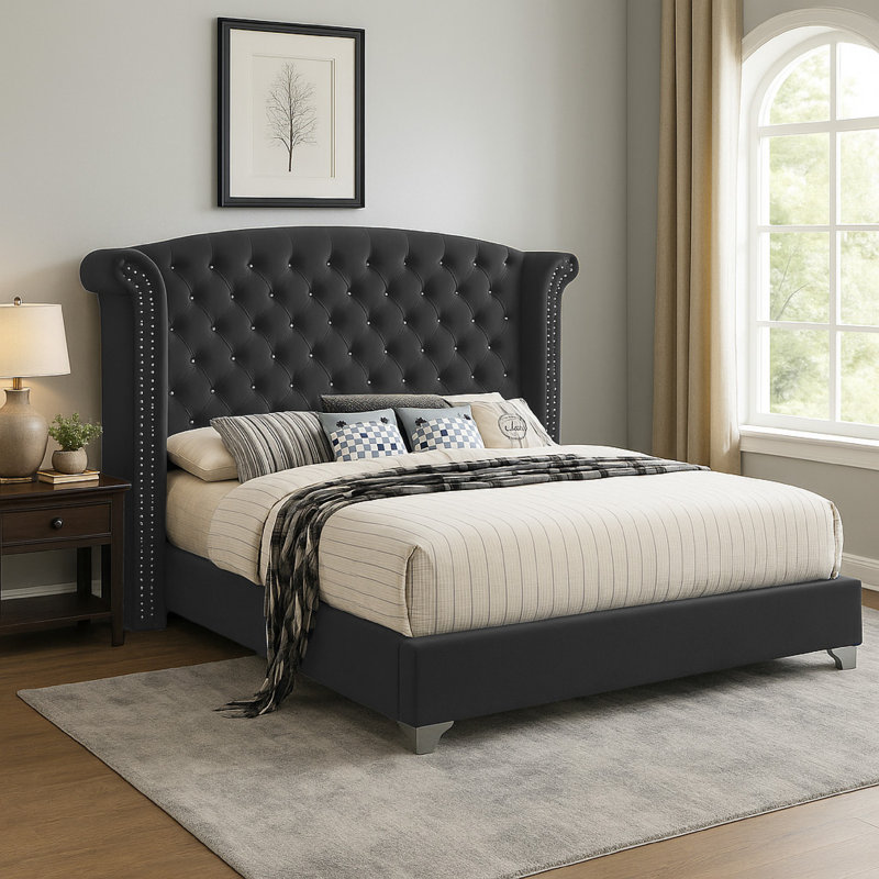 Thoreson Upholstered Wingback Bed, Queen, Gray