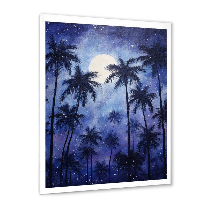«Indigo Mystical Plam Tree Magic Impressions III», reproduction sur toile, Cadre blanc, H 20 po x l 12 po x P 1 po
