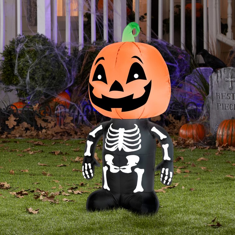 Gemmy Industries Airblown Skeleton Pumpkin Boy Inflatable | Wayfair