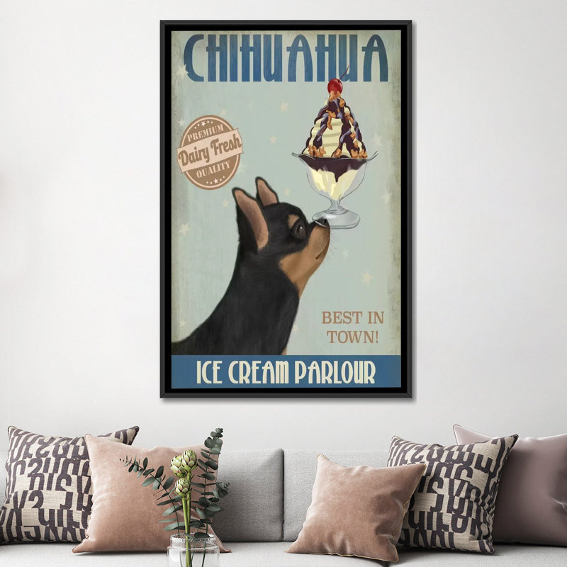 « chihuahua ice crème », reproduction d’impression sur toile tendue Fab Funky, H 60 po x l 40po x P 1,5 po, Pas de tapis