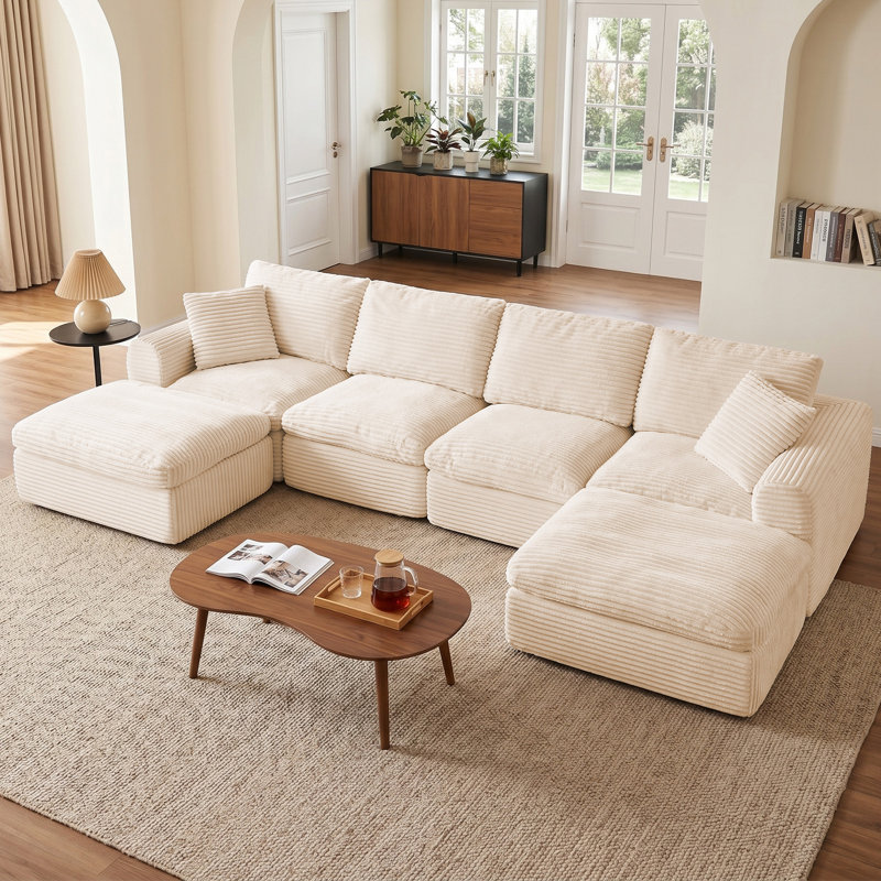 Boneless 137" Cloud Couch for Living Room, Modular Sectional Sofa with Plush U Shaped Big Comfy Upholstered Couches with Deep Seat, Compression, No Assembly Required