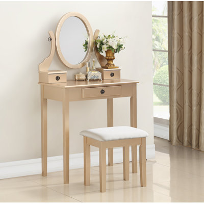 Ensemble coiffeuse et tabouret de maquillage en bois Moniya