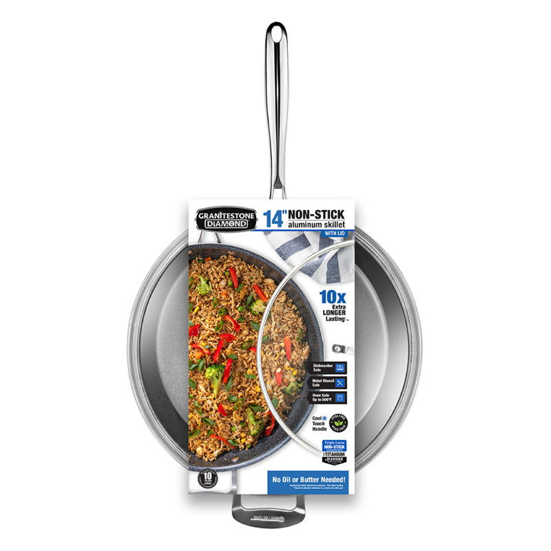 Classic Blue 14 in. Aluminum Ultra-Durable Mineral and Diamond Infused Family Skillet with Glass Lid and Helper Handle Classic Blue 14 in. Aluminum Ultra-Durable Mineral and Diamond Infused Family Skillet with Glass Lid and Helper Handle