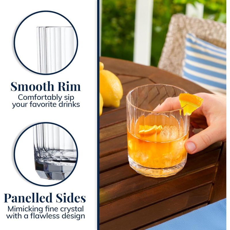 Verres à boire en plastique transparent à facettes réutilisables (ensemble de 6) verres à whisky 14 oz | Gobelets sans BPA, fabriqués | Lavable au lave-vaisselle