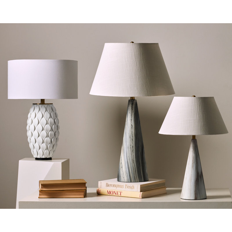 Conical Table Lamp, 33" H x 20" W x 20" D, White/Gray