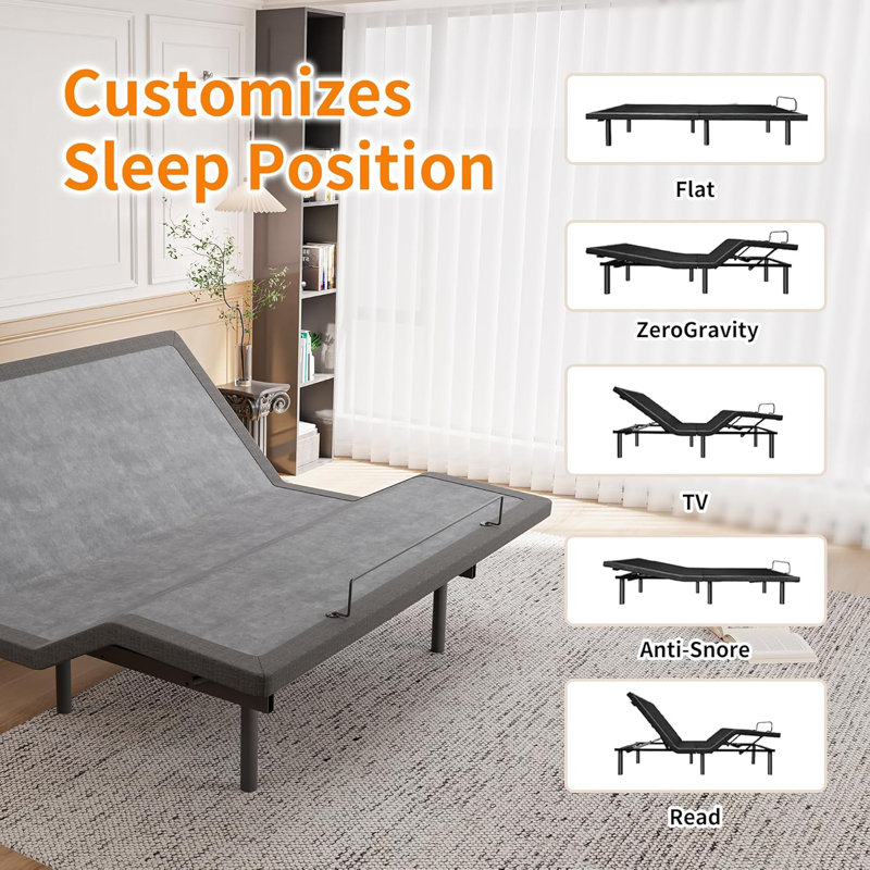 Twin XL Adjustable Bed Frame with Wireless Remote & Massage, Head and Foot Incline, USB & Type C Ports on both sides, Zero Gravity, Underbed light, 5 Min Easy Assembly