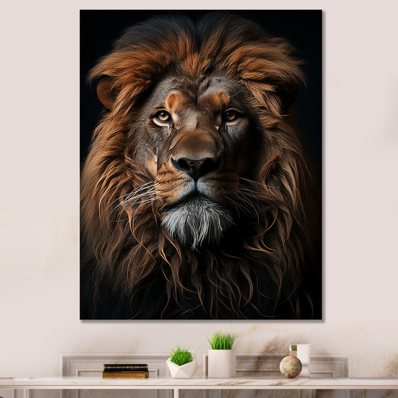 Portrait d'un roi lion royal sur toile, H 44 po x l 34 po x P 1,5 po, Toile tendue