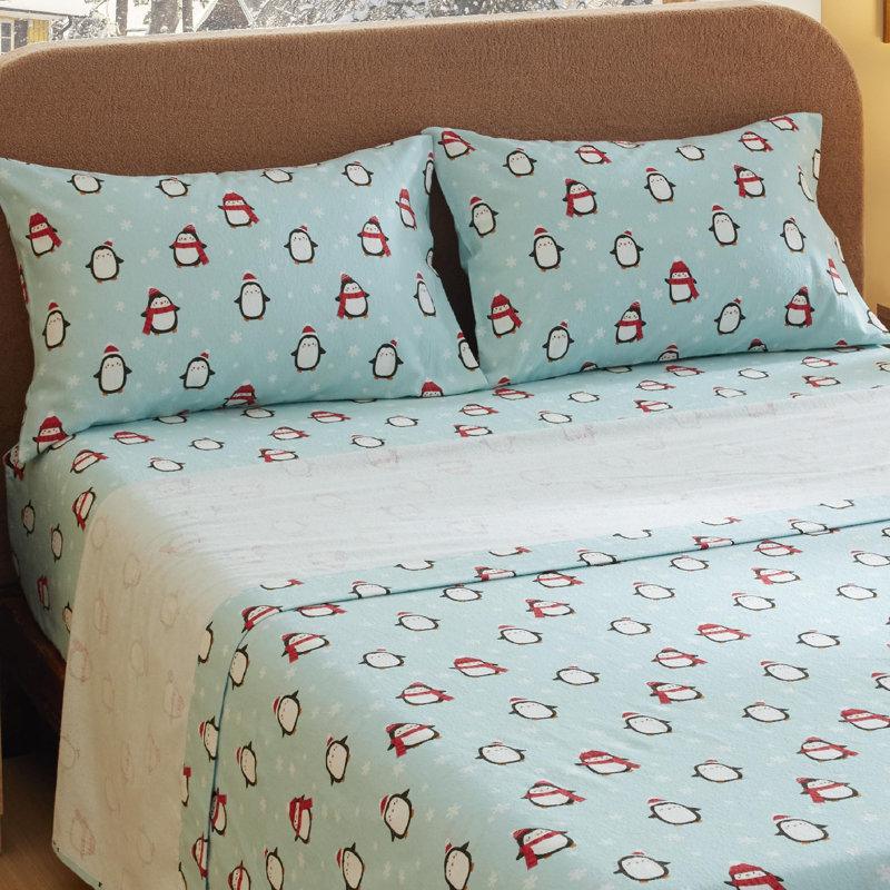 Ensemble de lit en flanelle 100% coton, Ensemble de draps pour lit simple avec 1 taie d'or