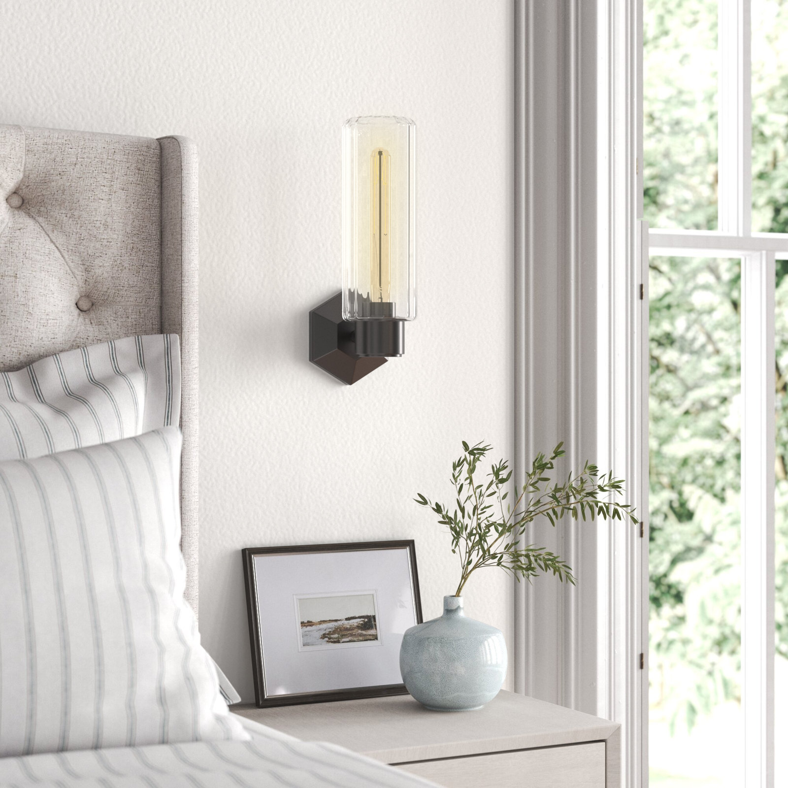 Abigail Single Light Glass Dimmable Armed Sconce, Old Bronze
