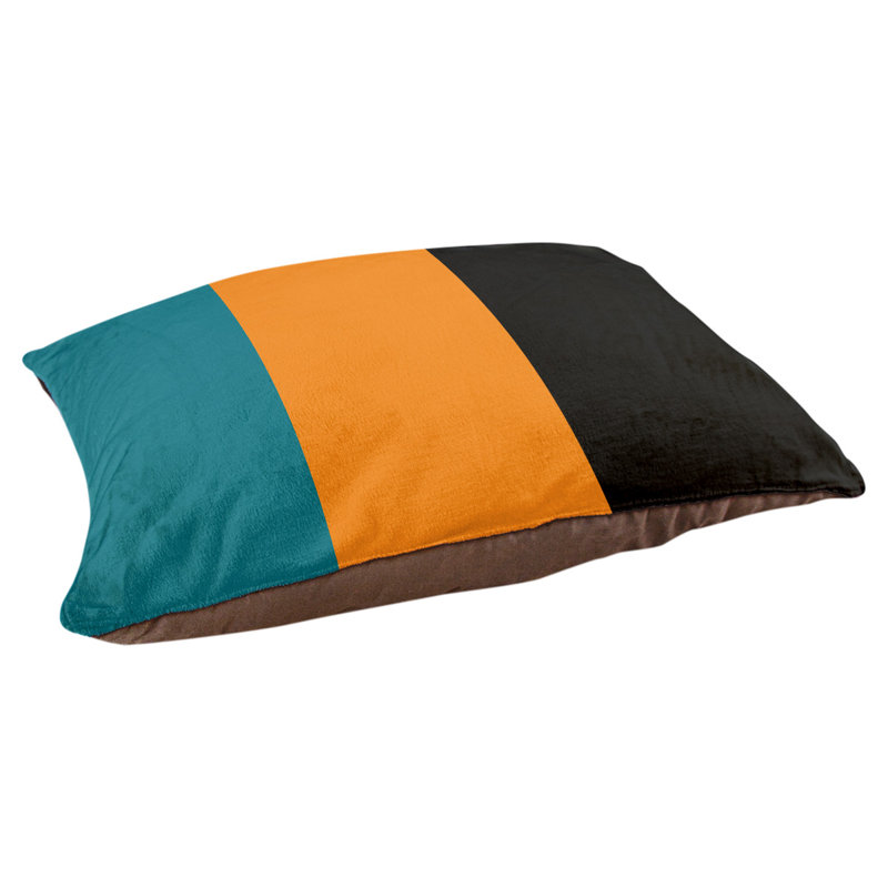 Coussin rectangulaire designer Tampa Bay, Moyen (L 30 po x l 40 po), Bleu sarcelle profond / orange brûlé / noir