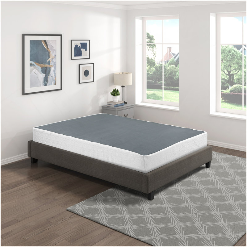 Structure de base en métal 1pc Eastern King Mattress Foundation avec housse en tissu texturé, Très grand lit