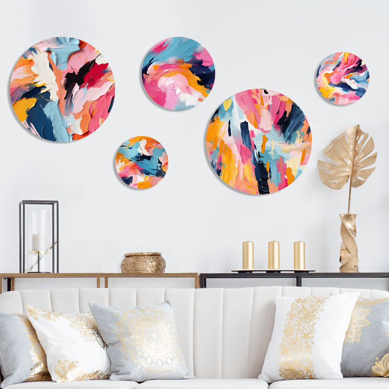 Daejia - Ensemble abstrait d'art abstrait mural rond de 5