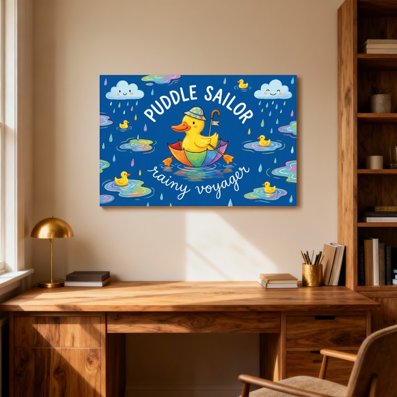 Animaux, canard, flaque d'eau, marin, nuage pluvieux, voyage, parasol, H 16 po x l 24 po