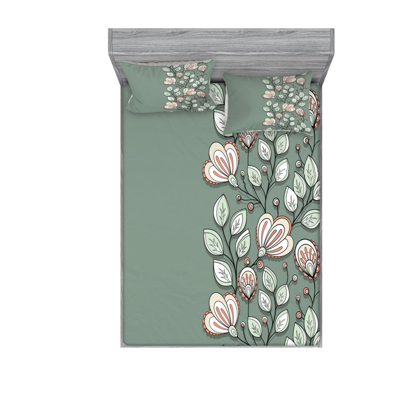 Microfiber Floral Sheet Set, Queen Sheet Set with Fitted Sheet