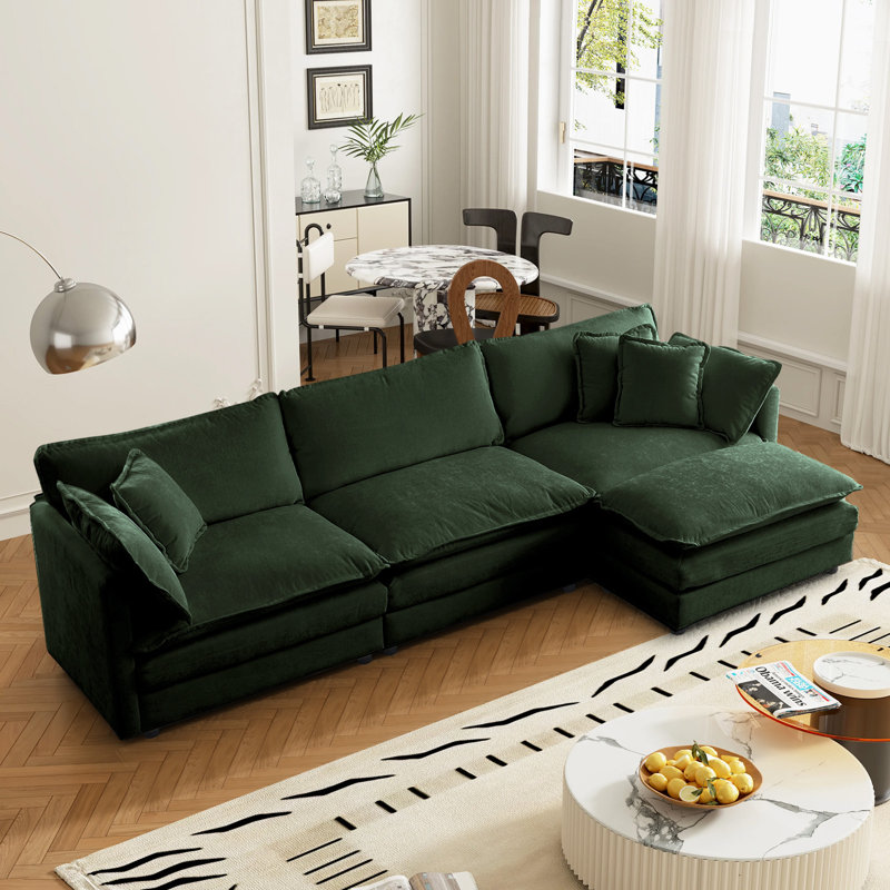 Canapé modulaire en L avec repose-pieds réversible, canapés, canapés, Chenille verte