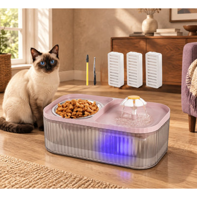 Distributeur d'eau automatique rose pour animaux de compagnie de 3 L (100 oz) avec bol en acier inoxydable, pompe intelligente, fonctionnement ultra-silencieux et 3 filtres de rechange pour chats et petits chiens.