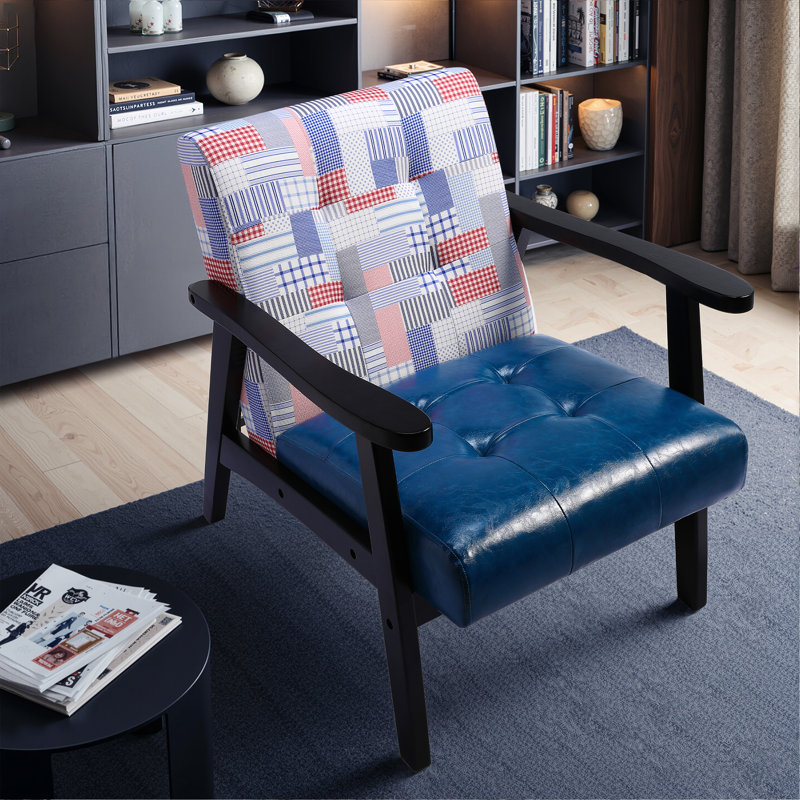 Deveral Faux Leather Armchair, Patchwork, Blue Patchwork