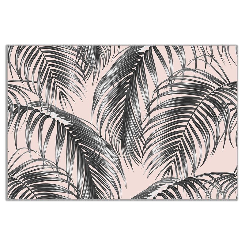 Tropical Jungle Palm Leaves On Pink Botanical - Wrapped Canvas Print, 20cm H x 31cm W