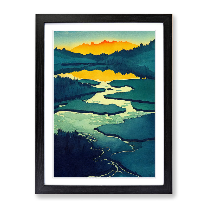 Watercolour Lake Vol.3 1 Piece Single Picture Frame Wall Art, 64cm H x 46cm W x 2cm D, Oak