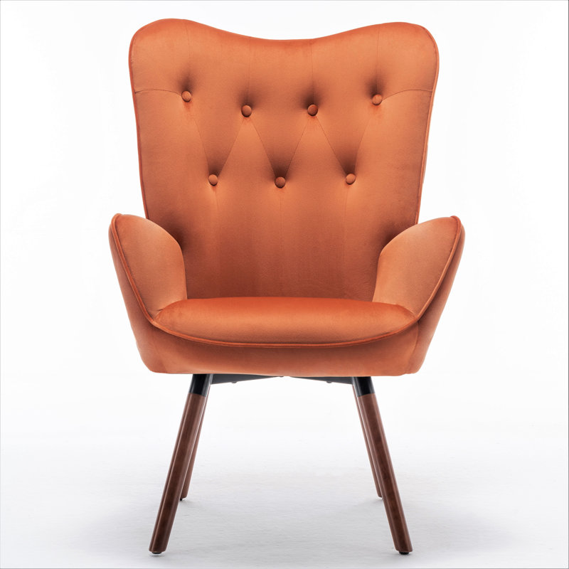 Barrion Upholstered Armchair, Red Orange Velvet