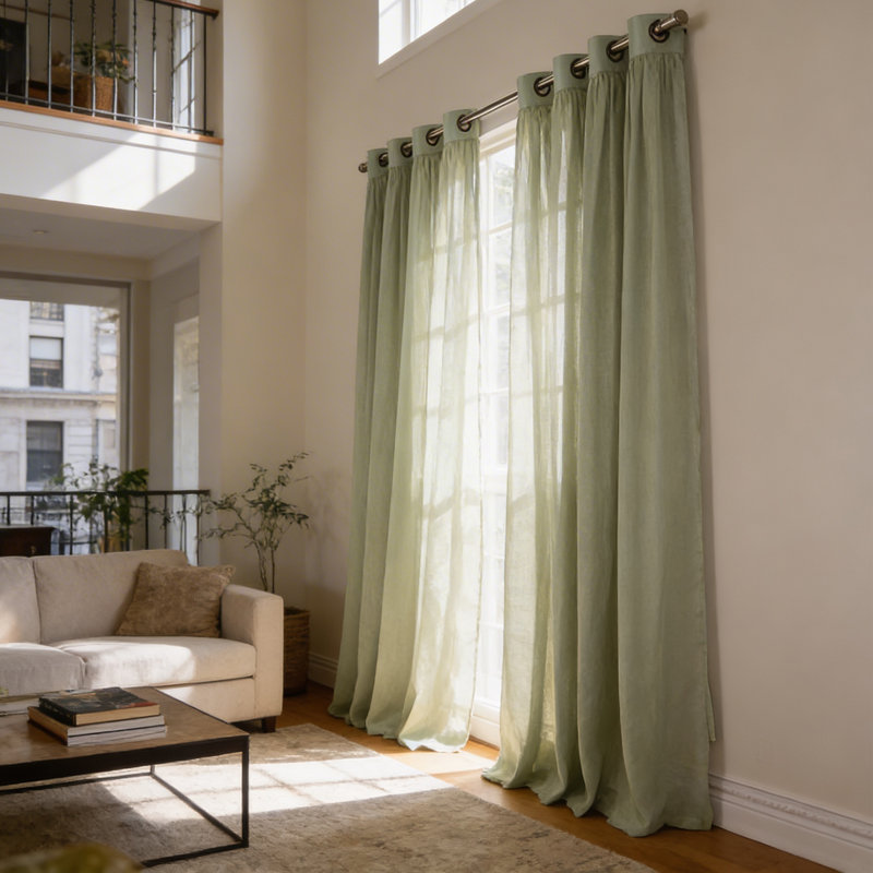 Rideaux semi-transparents avec œillets , L 52 po x L 96 po, Reseda