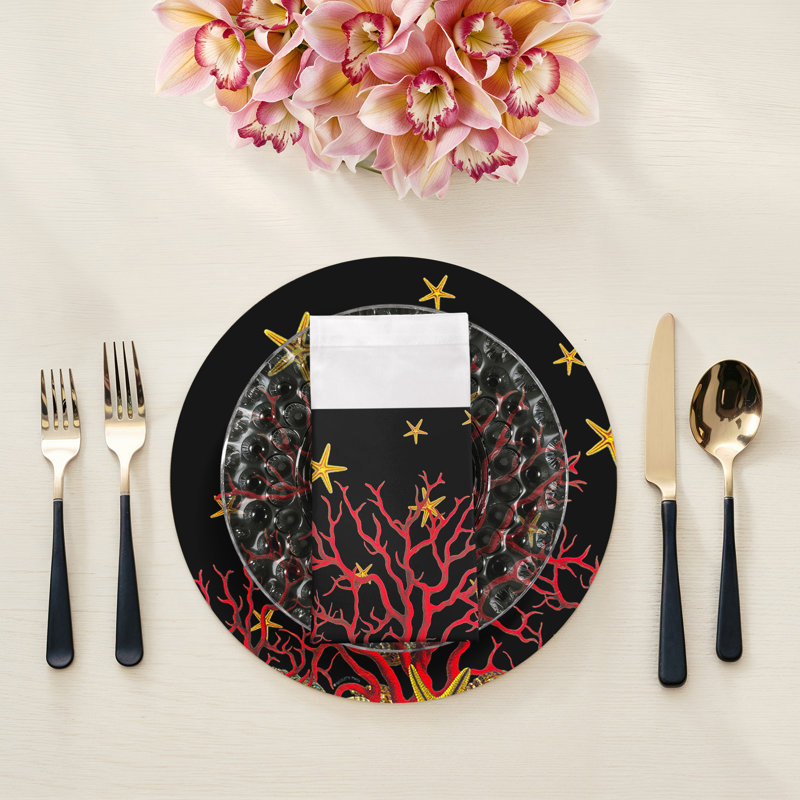 Coral Reef Cotton Sateen Dinner Napkins, Black