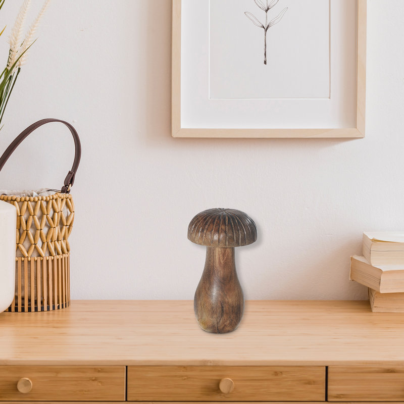 Petit champignon manguier en bois, Brun, H 7,25 po x l 4,5 po x P 4,5 po