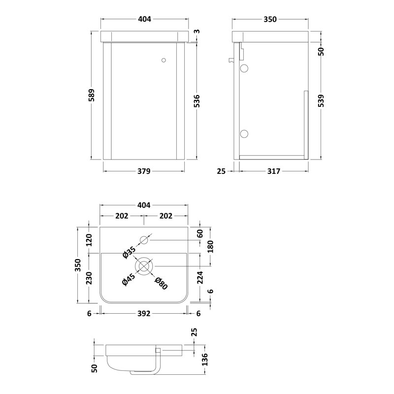 Core 405mm Single Bathroom Vanity with Integrated Vitreous China Basin, Satin Anthracite