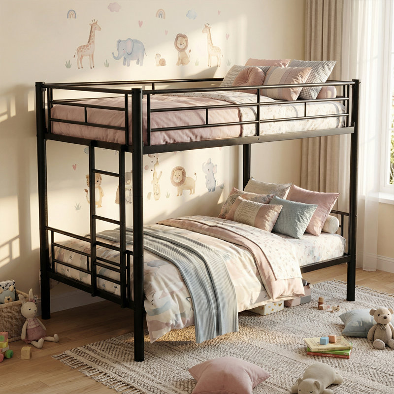 Structure de lit convertible simple au-dessus de simple avec garde-corps en échelle et aucun sommier nécessaire