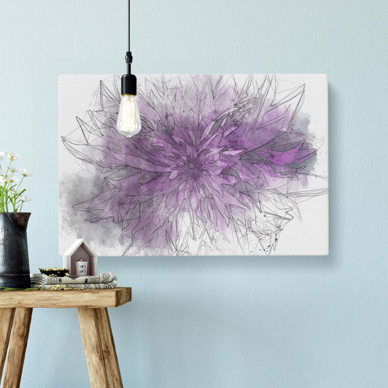 Striking Purple Flower in Abstract - Wrapped Canvas Drawing - Wrapped Canvas, 60cm H x 91cm W x 3cm D
