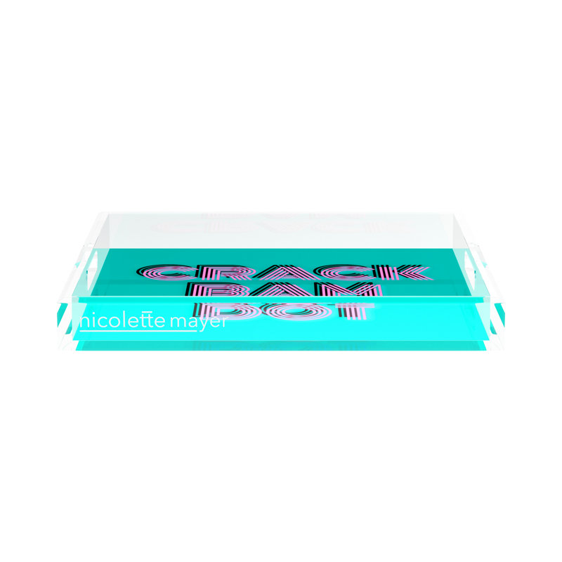 Decorative Tray, 2" H x 15" W x 15" D, Aqua/Pink