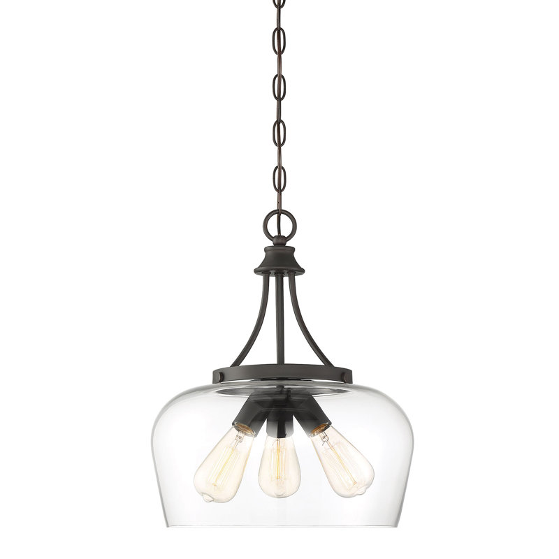 Luminaire suspendu dôme à intensité variable 3 lumières Breena, Bronze anglais, Clear