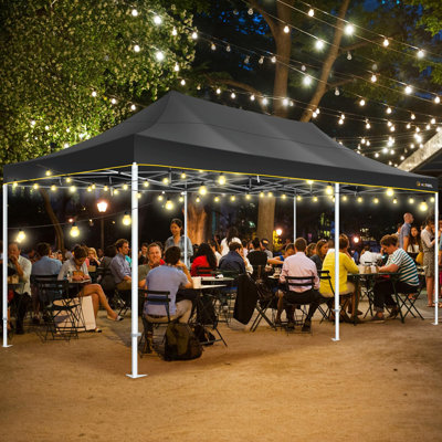Tente à auvent escamotable 13 x 26 pour les fêtes, tente robuste à installation facile avec 6 parois latérales, pavillon de jardin commercial instantané pour événement de mariage, avec sac à roulettes et sacs de sable (cadre hexagonal)