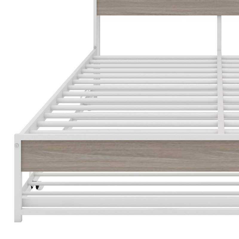 Base de lit plateforme en métal avec couchette, ports USB et support à lattes, Blanc