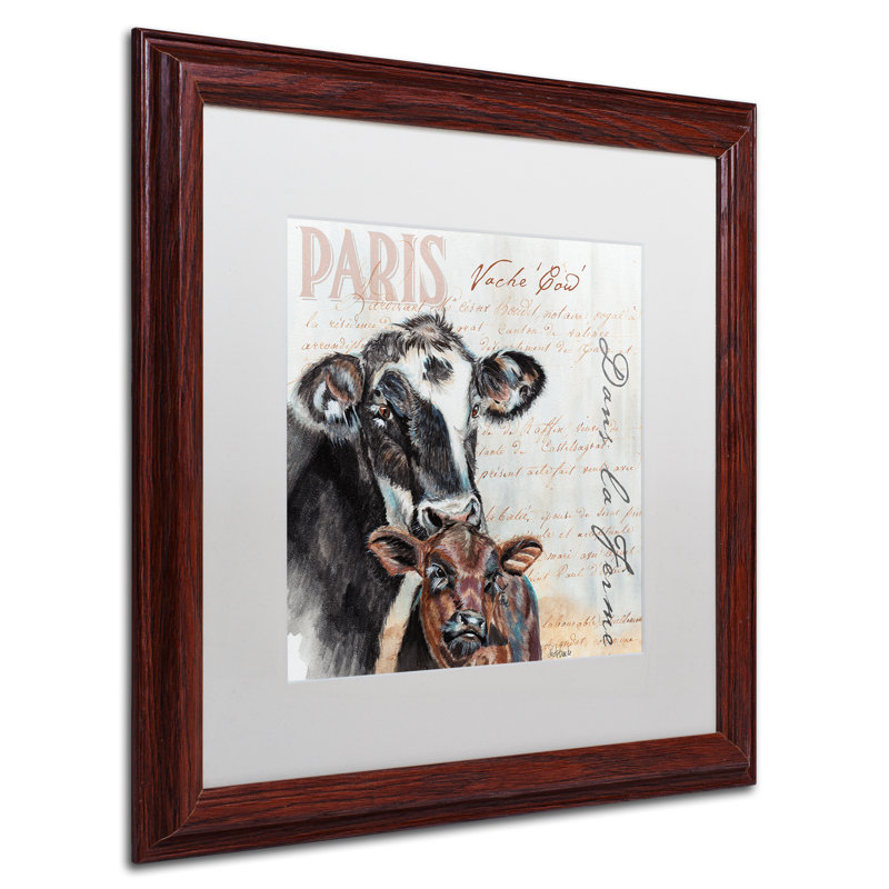 « à la ferme cow » par jennifer redstreake, reproduction d’art encadrée, H 16 po x l 16 po x P 0,5 po, Cadre brun
