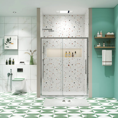 Porte de douche coulissante l 56 "à 60" x H 72 ", verre trempé 1/4", finition, porte facile à nettoyer Nano 72 "de haut 56" à 60 ",