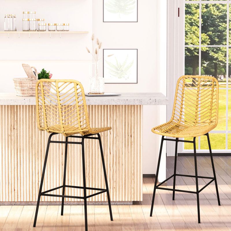 Ensemble de 2 tabourets de bar à hauteur de comptoir de 26 po Dashel, tabourets d'îlot de cuisine avec siège et dossier en osier