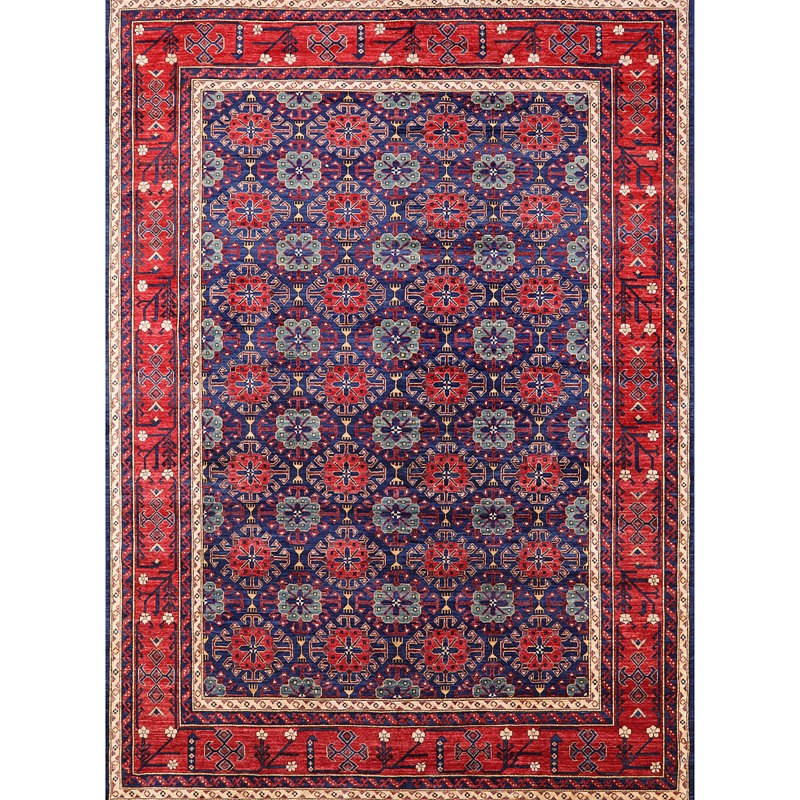 Tapis oriental rouge / bleu Rosier, Rond 6 pi