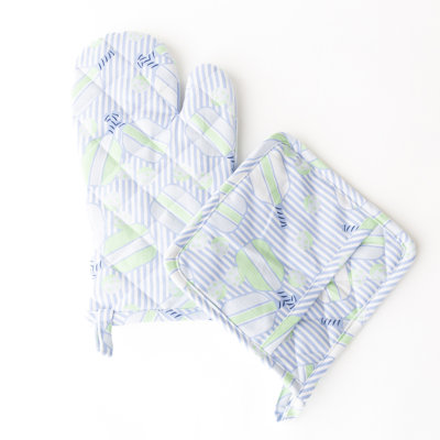 Blue Pickleball Stripe Oven Mitt Set