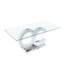 Table de salle à manger en verre trempé avec support central en panneau de fibres à densité moyenne blanc et base en acier inoxydable pour un design moderne-531888840